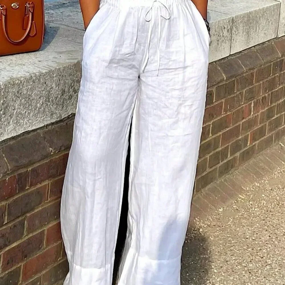 White Casual Women's Off-The-Shoulder Crop Top & Pants set - Picture 3 of 5